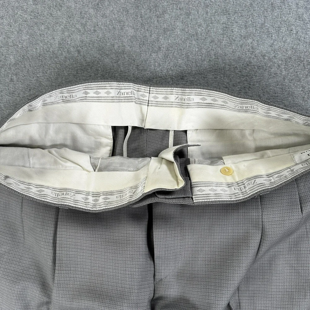 Zanella Austin Dress Pants Mens 35x28 Gray Check Pleated Cuffed Made In Italy